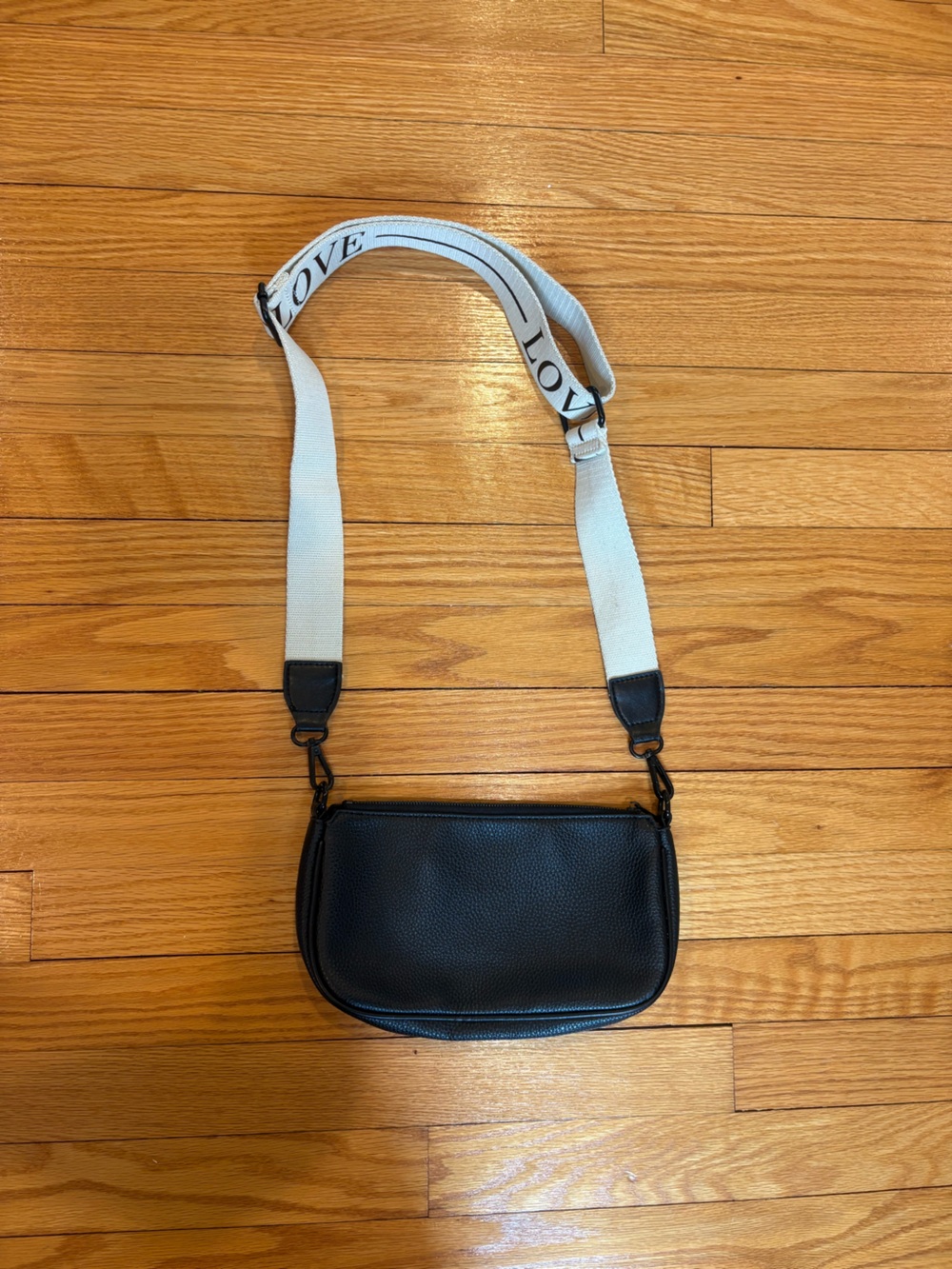 Black Crossbody Bag with White Adjustable Strap